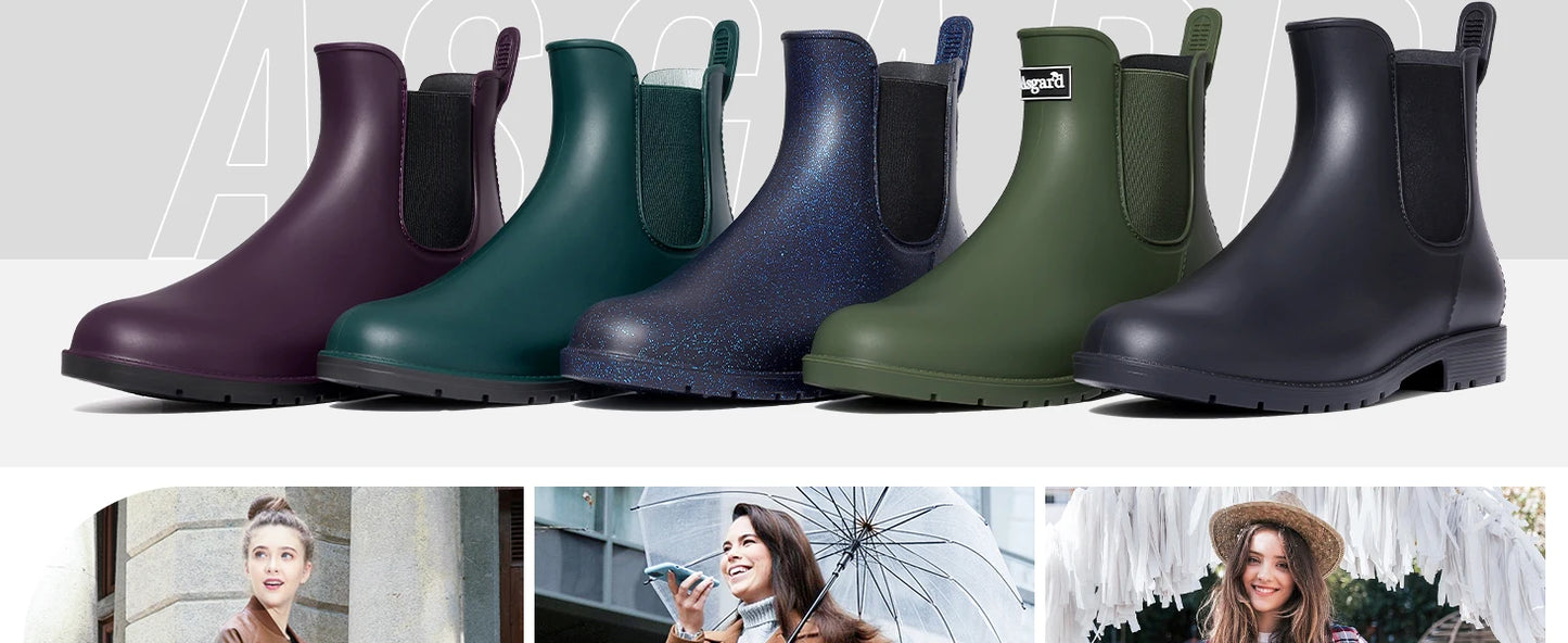 Evshine Fashion Short Rain Shoes For Women New Lady Chelsea Boots Outdoor Anti-slip Waterproof Rain Boots Sodt Rubber Ankle Boot