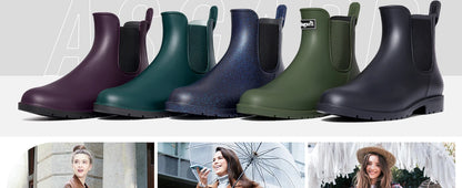 Evshine Fashion Short Rain Shoes For Women New Lady Chelsea Boots Outdoor Anti-slip Waterproof Rain Boots Sodt Rubber Ankle Boot