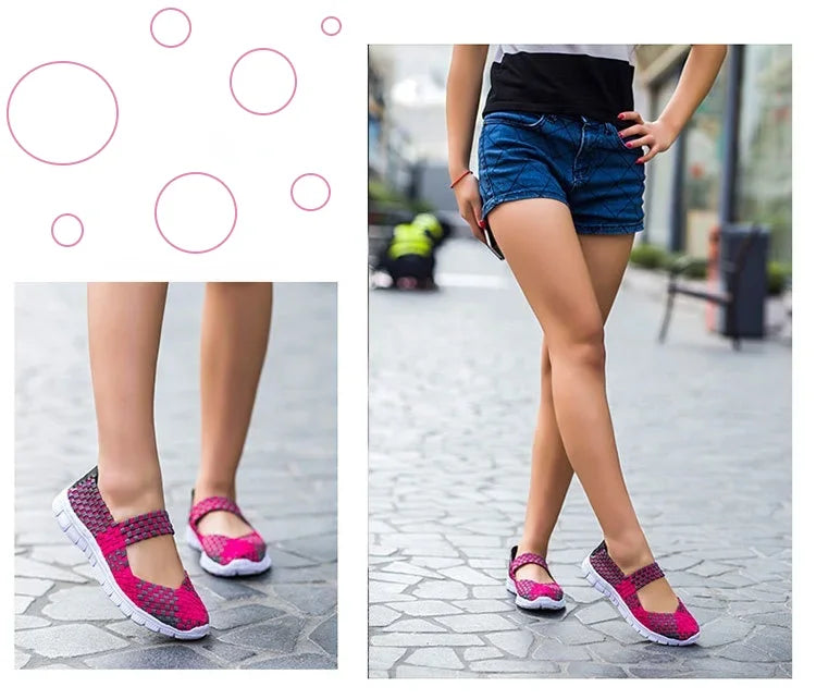 Plus Size Women Flat Shoes  Fashion Elastic Band Weave Shoes Women Comfort Flat Shoes Women Casual Loafers Zapatos De Mujer