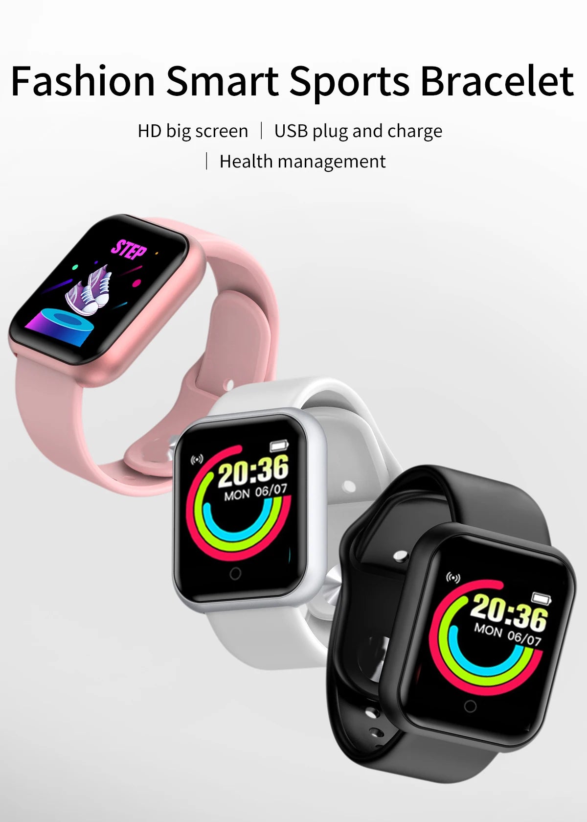 D20 Smart Watch for Men Women Sport Fitness Tracker Pedometer Smartwatch Y68 Digit Wristwatch 20 Pieces