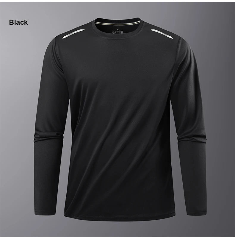 Long-Sleeved Ice Silk Breathable Running Top Round Neck Fitness Wear Quick-Drying Sports T-Shirt Thin Casual Quick-Drying