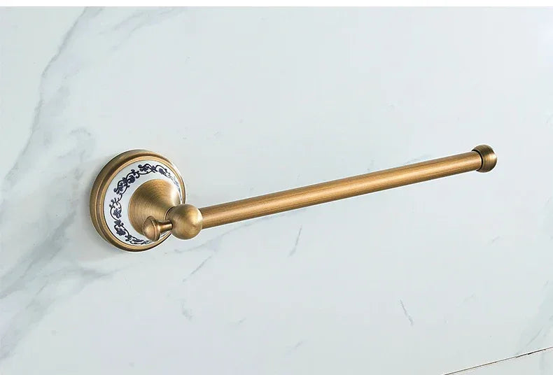Antique Brass 2pc Bathroom Accessories Set, Bronze Dispenser Towel Rod and Toilet Paper Holder for Bathroom Wall Mounted