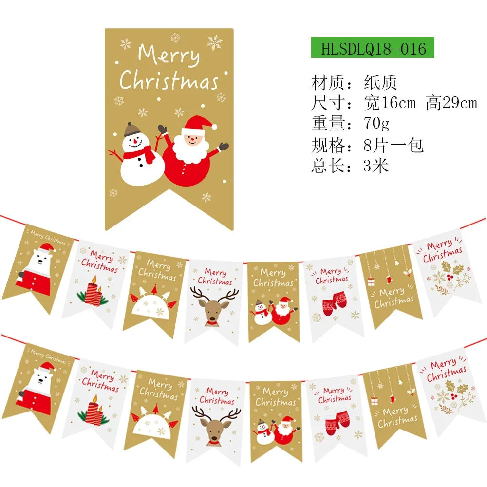 Christmas Banner Tree Ornaments Merry Decoration for Home 2025 Santa Claus Pendant Xmas Gifts New Year 2026 Flag Party Pulling