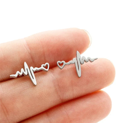 Fashion Small Heartbeat Stud Earrings Medical ECG with Heart Earings for Women Everyday Jewelry Girls Valentine's Day Gift
