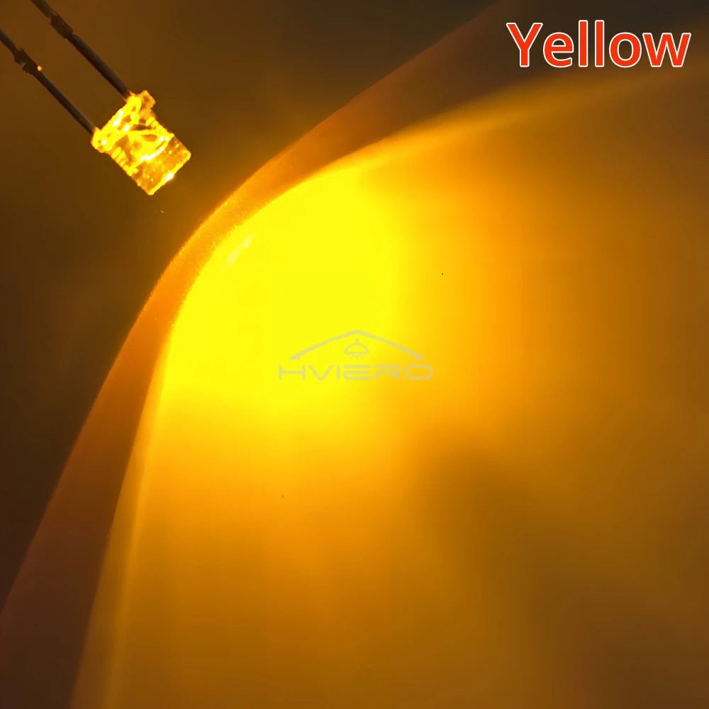 100Pcs F3 3mm 2pins Flat White Red Yellow Blue Green Pink Diode Led Wide Angle Light Emitting Diodes Lamp Ultra Bright LED Bulbs
