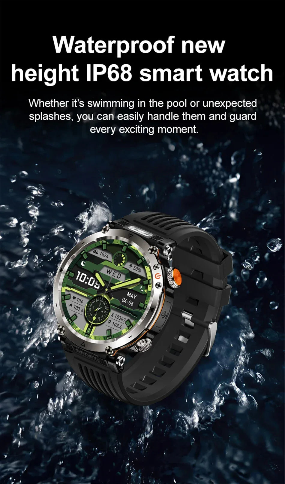 2026 New Outdoor Sports Smartwatch Men Compass 600mAh LED Flashlight Bluetooth Call 3ATM Waterproof Smartwatch For Android iOS
