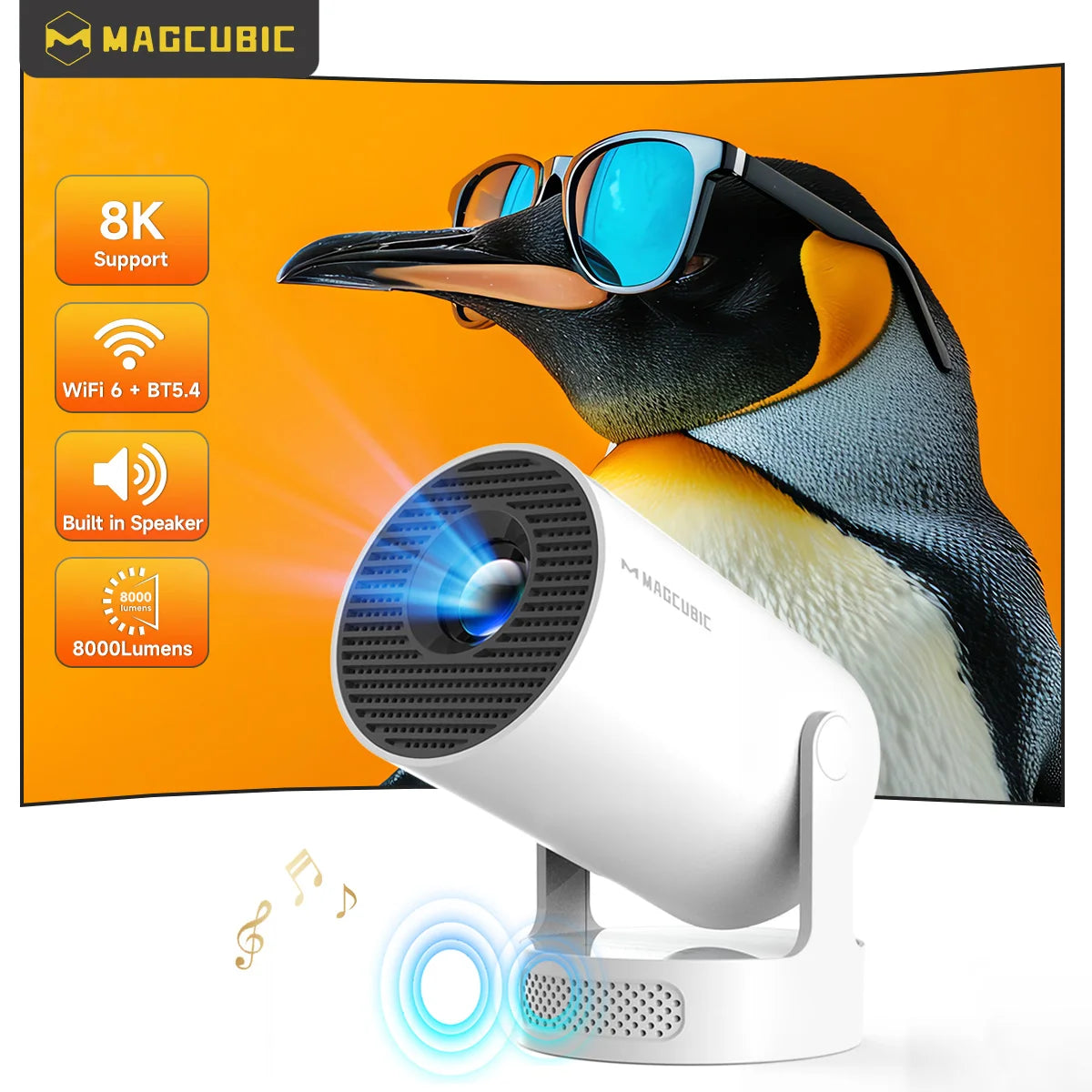 Magcubic HY300 Pro + Projector 8K 720P With 5W Speaker Android 14 8000 Lumens WiFi 6 BT5.4 Outdoor Video Home Theater Projector