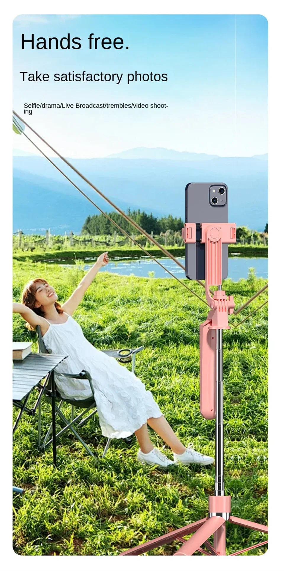 Roreta Portable Stabilizer camera tripod with wireless remote control and 360 ° rotation for video recording and live streaming