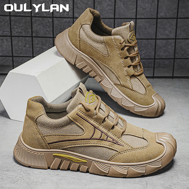 Oulylan Men's Lightweight Safety Shoes Breathable Low-Top Work Shoes Outdoor Fashionable Wear-Resistant Labor Protection Shoes