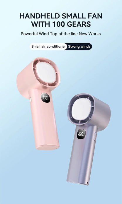 Night Light Cooling Fan 5000mAh Handheld Cooling Fan Portable Handheld Turbo Fan 100 Wind Speeds Adjustable Mini Personal Fan