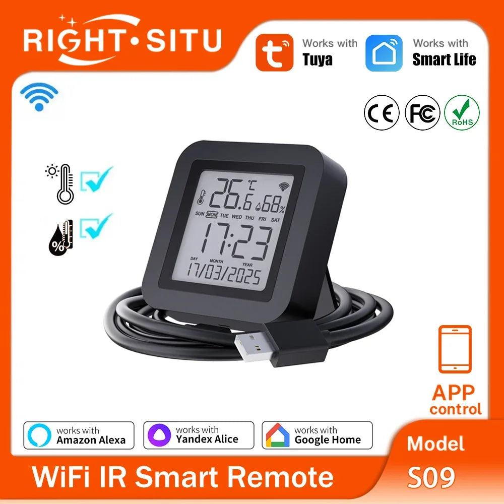 Tuya WiFi IR Remote Control With Temperature Humidity Sensor for Smart Home APP via Smart Life Work with Yandex Alexa