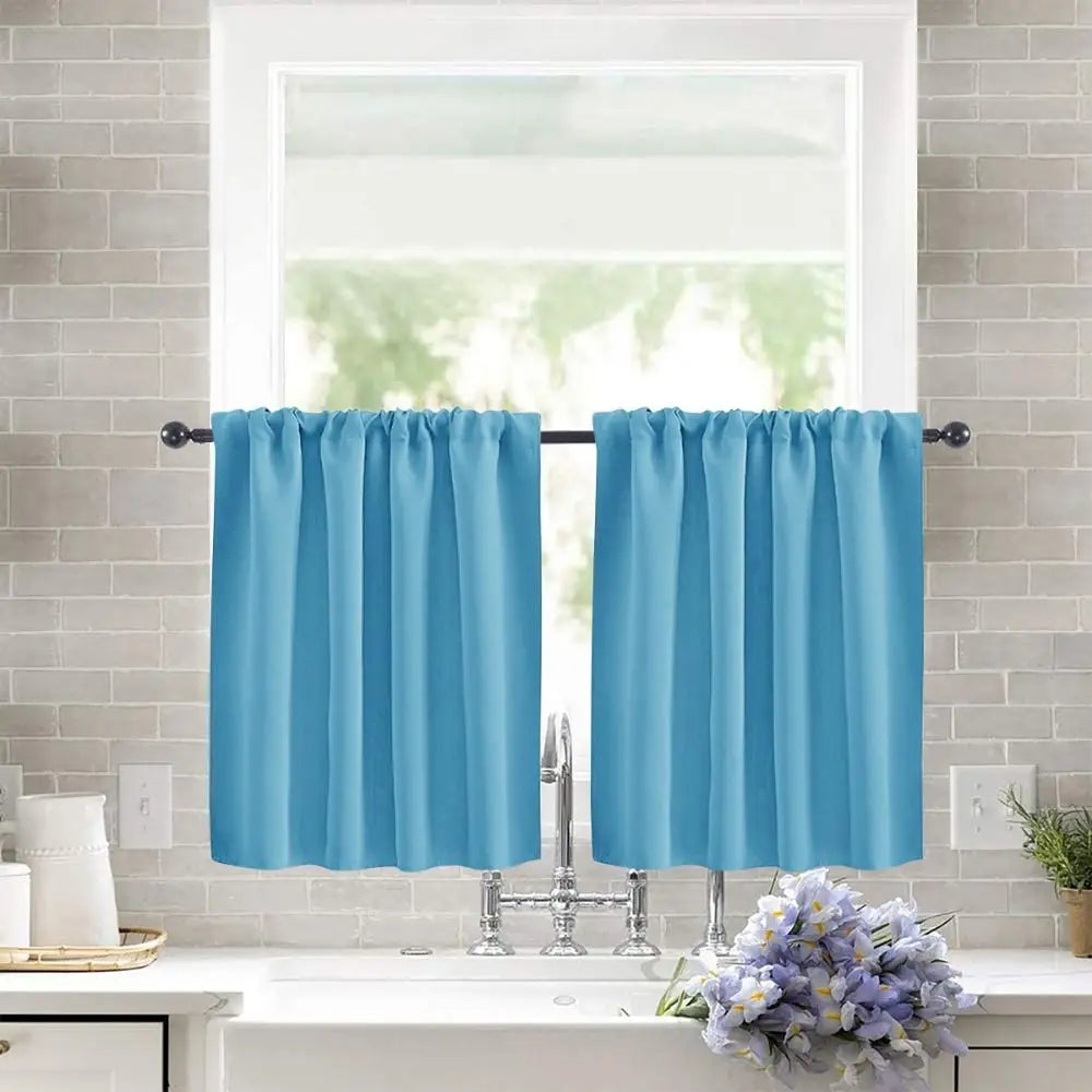 Pure Color Short Tier Curtains for Small Window Treatment Durable Short Blackout Curtain Washable Half Window Curtains