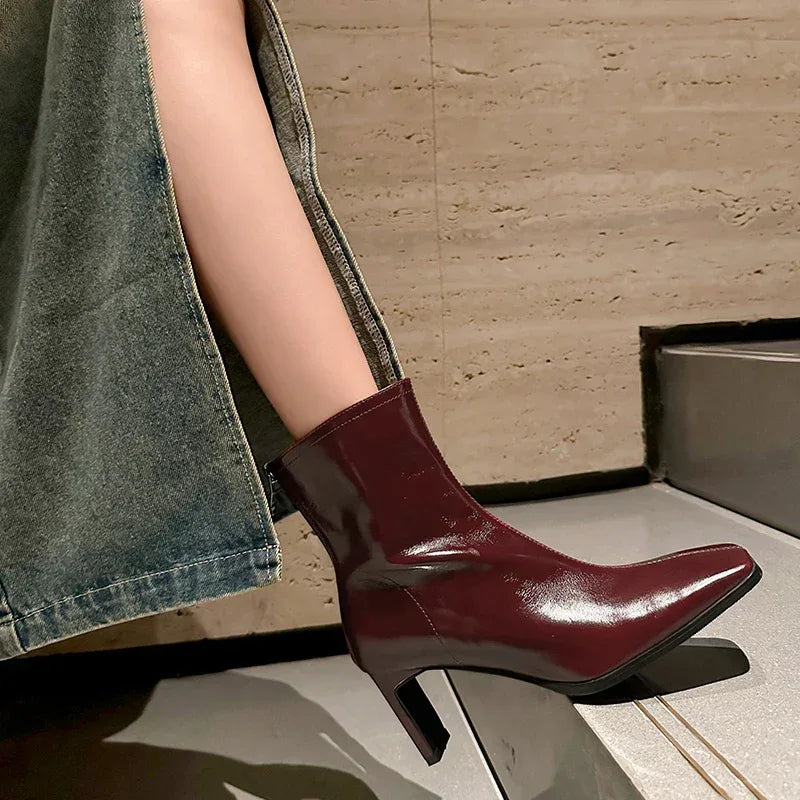 JOZHAMTA Size 34-43 Women Ankle Boots Real Leather Thick High Heel Shoes Fall Winter 2025 Casual Office Lady Dress Short Booties