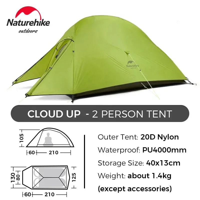 Naturehike Upgraded Cloud Up 2 Person Tent Outdoor Camping Tent Ultralight Waterproof Tent Free Standing Hiking Backpacking Tent