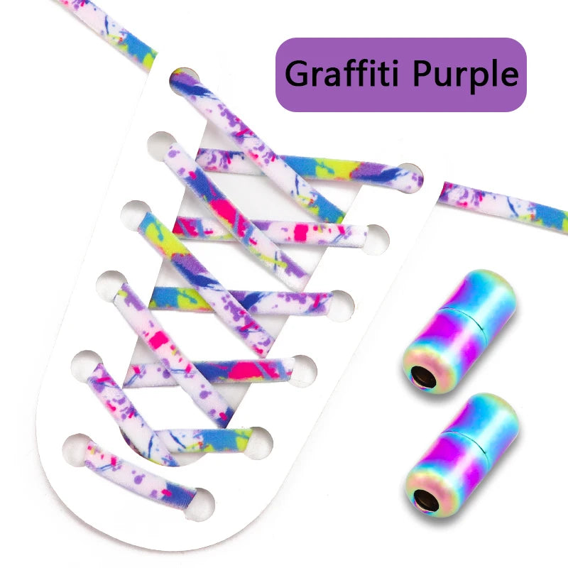 Frosted Capsule Buckle No Tie Shoelace Round Elastic Shoe Laces Sneakers Gradient Colorful Shoelace Without Ties for Kids Adult