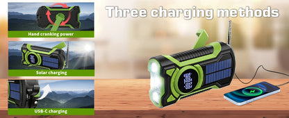 Emergency Crank Solar Radio 5000mAh Rechargeable Battery Portable AM/FM Radio with Bluetooth Auto Scan Waterproof LED Flashlight
