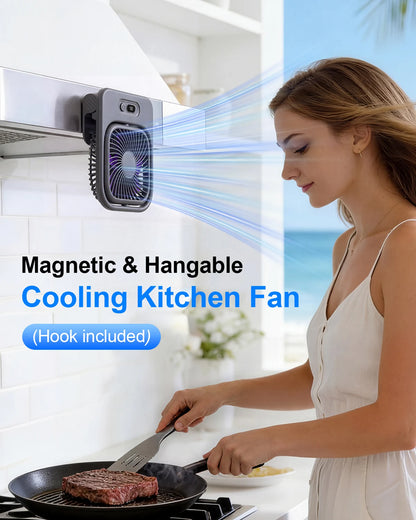 Eary 3000mAh Portable Magnetic Fan USB Rechargeable Cooling Kitchen Wall Fan for Home Gym Desk 350° 4 Speeds Wind Ultra-thin Fan