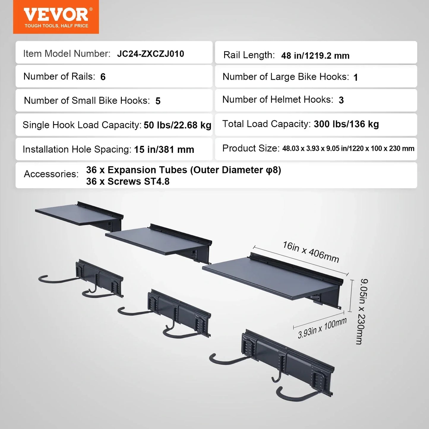 SucceBuy 3pcs Bike Storage Rack 300 lbs 48-inch Wall Mount Bicycles Storage Hanger with 3 Shelves for 6 Bikes Garage Organizer