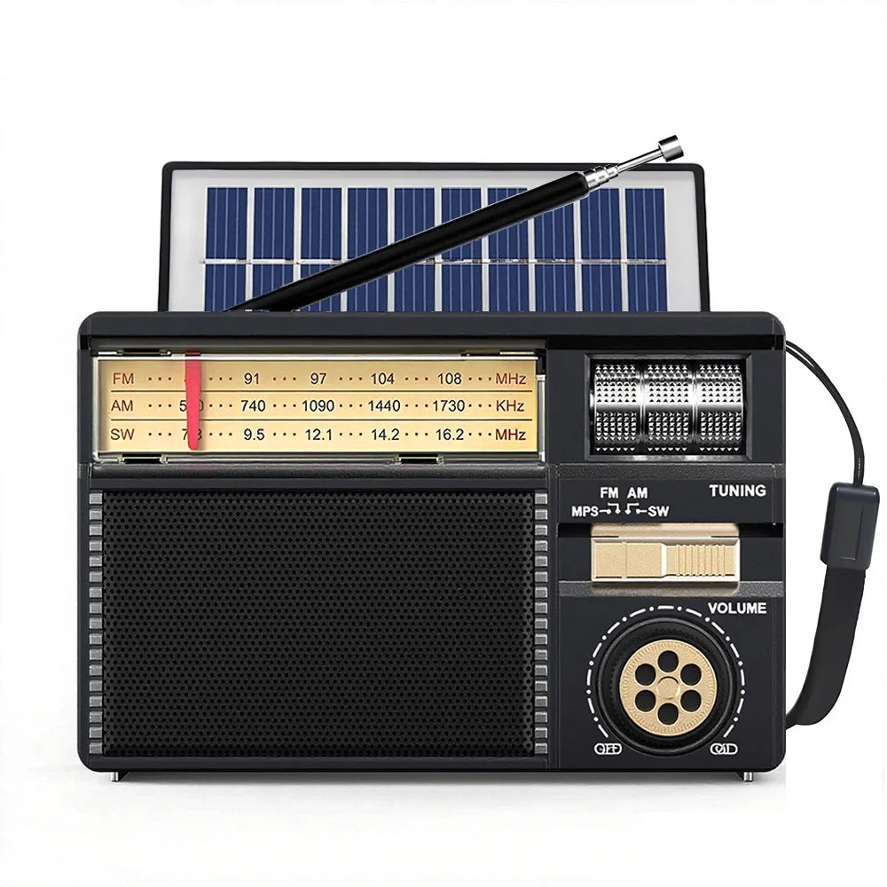 Vintage Solar AM/FM/SW Bluetooth Speaker Radio with USB/TF MP3 Player, Rechargeable Battery FM Receiver Radio for Home&Outdoor