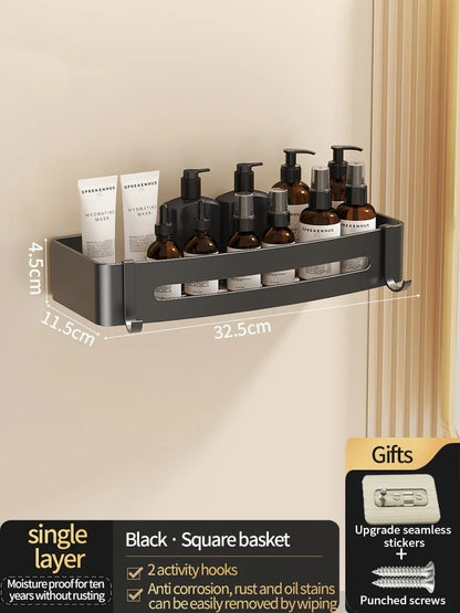 No Need To Drill Walls for Installation Aluminum Bathroom Shelf Shelves Shampoo Rack Storage Holder Kitchen Organizer Wall Rack