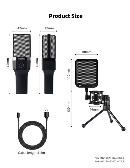 Professional Microphone Condenser Gaming Mic PC Laptop Computer USB Wired Streaming Studio Podcast Mike Kit Gamer RGB PC Karaoke