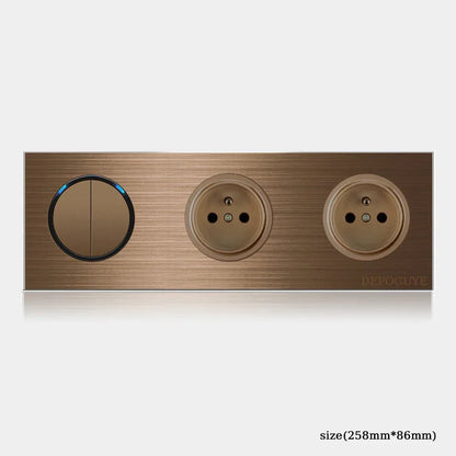 High quality coffee color universal Retro Eu FR 220V wall light switch,Reset button switch electrical socket with LED indicator
