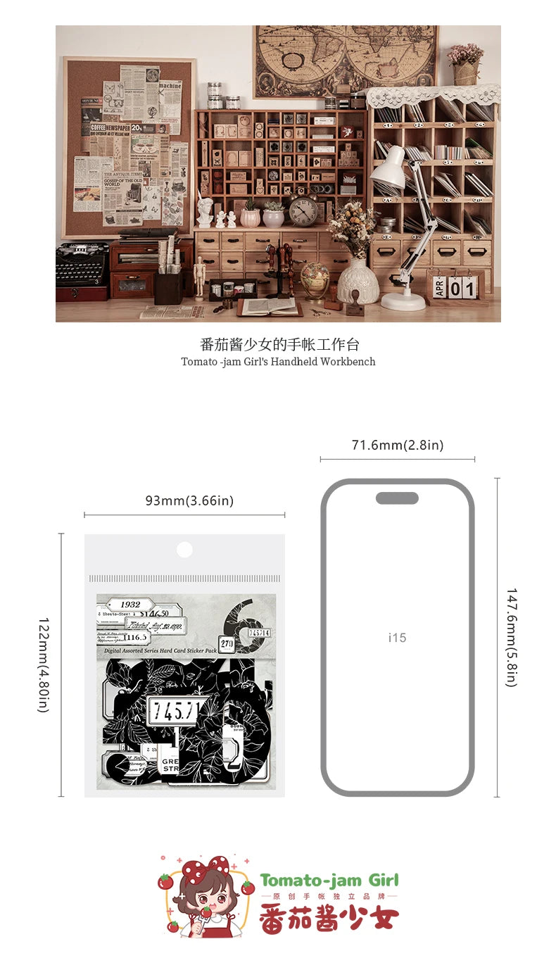 Journal GO 20pcs Creative Hard Card Vintage Numbers Stickers for Photo Frame Scrapbooking Journaling diy Retro Number Sticker