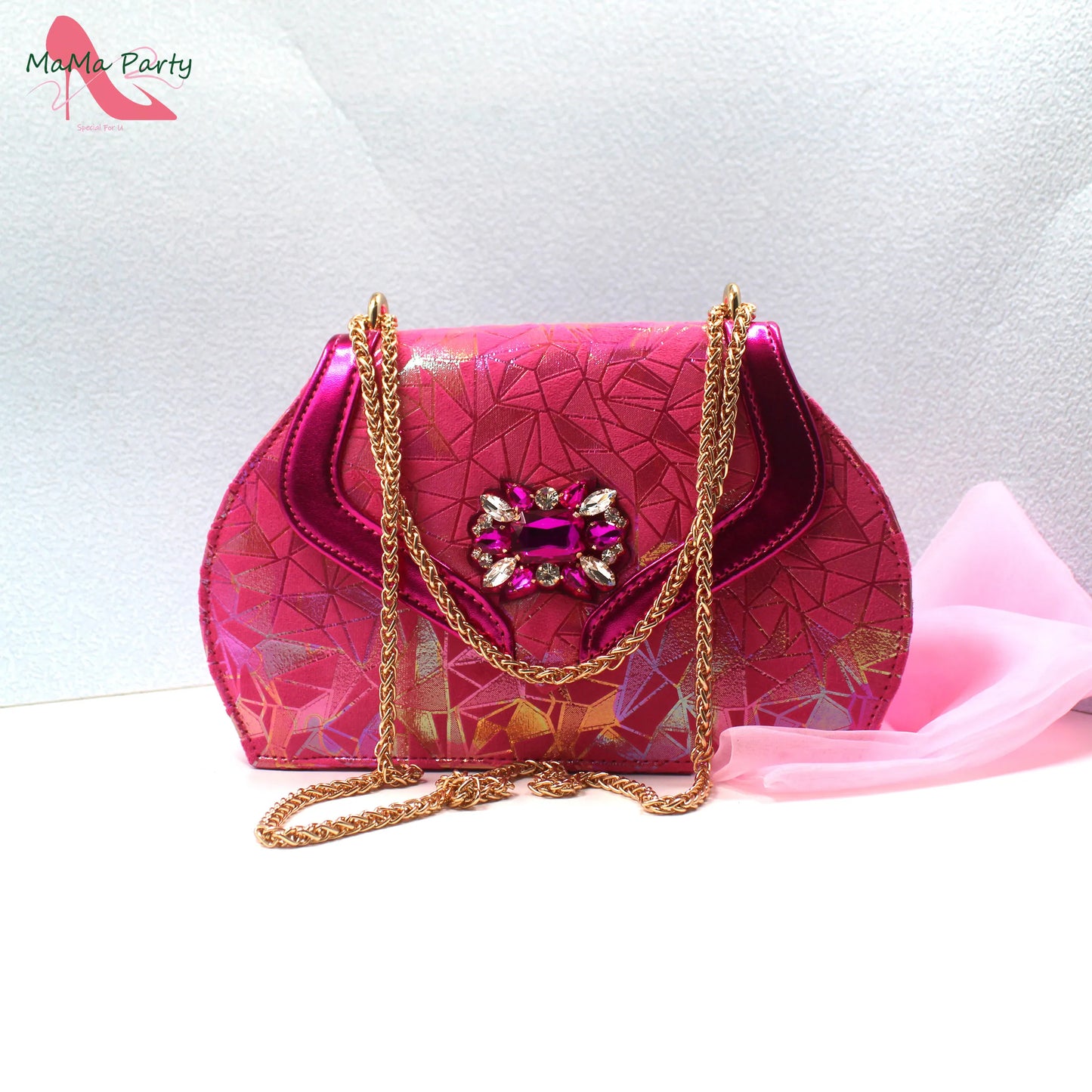 Fashion Peep Toe Sandals Italian Design Nigerian Shoes and Bag Set in Fuchsia Color Sweet Style for Wedding Party