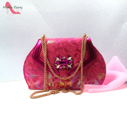 Fashion Peep Toe Sandals Italian Design Nigerian Shoes and Bag Set in Fuchsia Color Sweet Style for Wedding Party