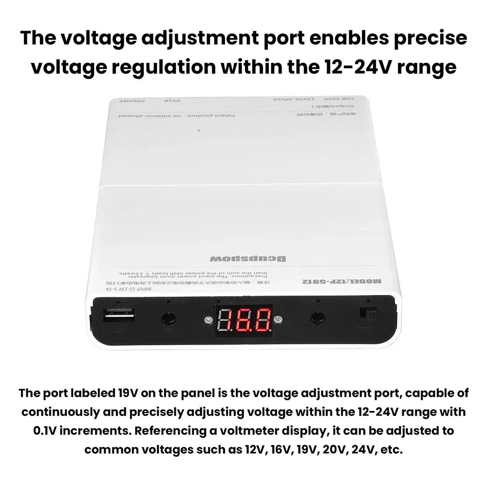 DC UPS 12-Cell Battery Power Supply Box Power Bank Kit 5V 9V 12V Output Optical Modem Router Uninterruptible Power Supply