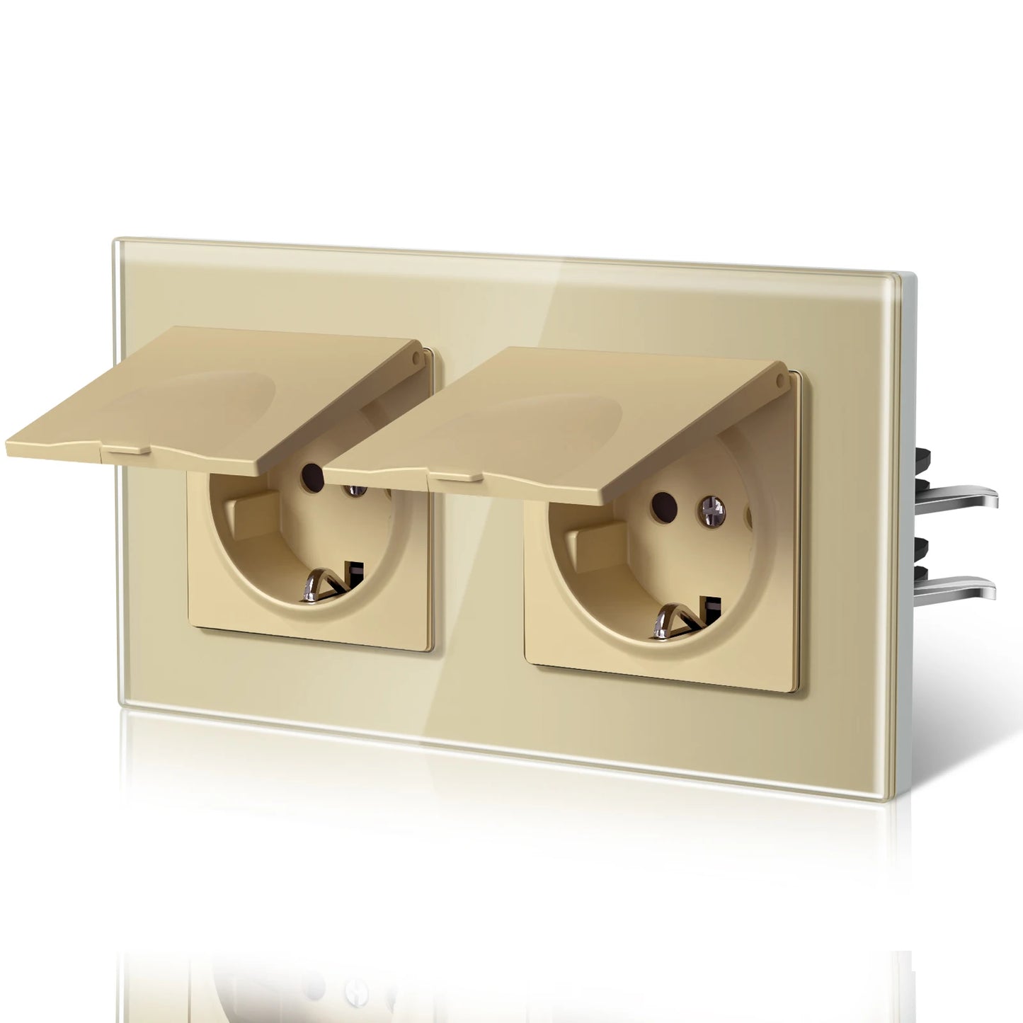 BSEED EU Standard Wall Electric Socket With Cover 16A Bathroom Power Sockets Outdoor Outlet Waterproof Glass Panels E Series