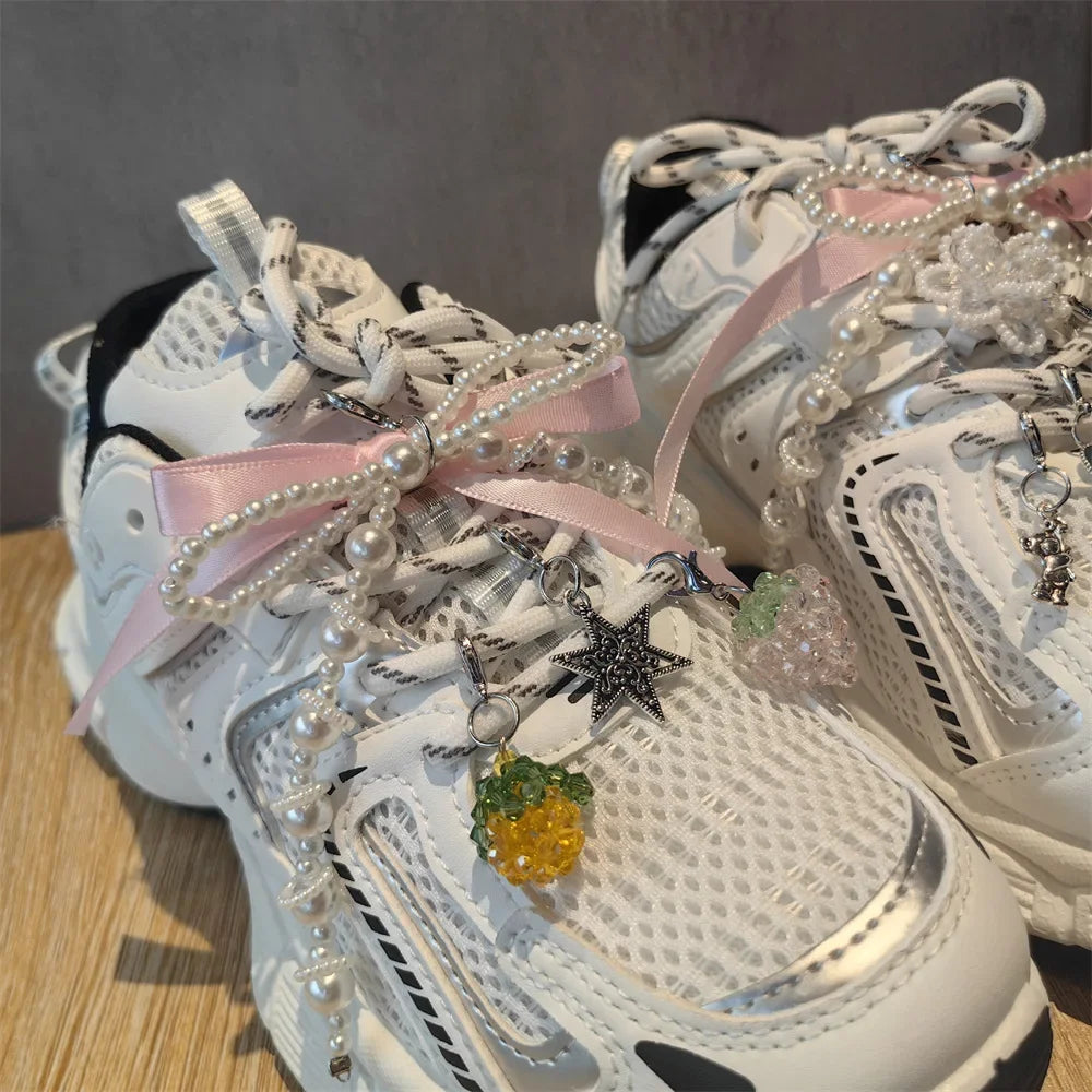 New Pearl Flower Shoes Accessories Fruit Crystal Shoe Charm Buckle Shoe Laces Charms for Sneakers Decorations 1Pcs