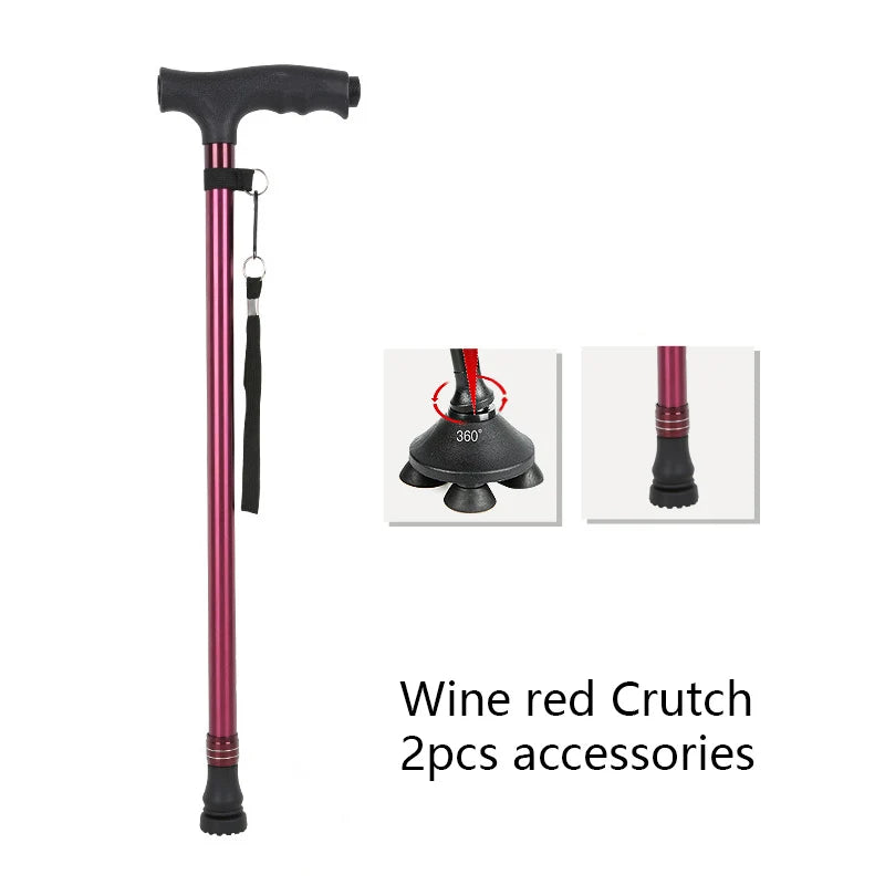 1pc Old People Crutch 60-94cm Telescoping Aluminum Alloy Rod Walking Stick T-handle with Lamp