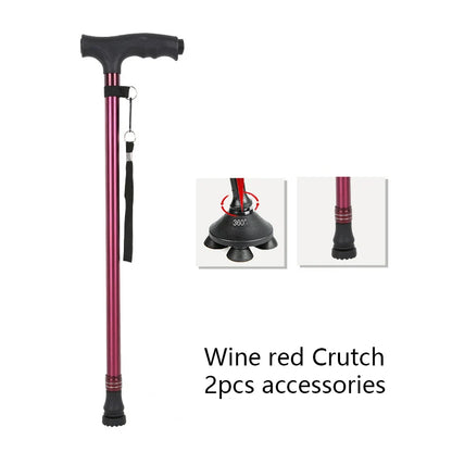 1pc Old People Crutch 60-94cm Telescoping Aluminum Alloy Rod Walking Stick T-handle with Lamp