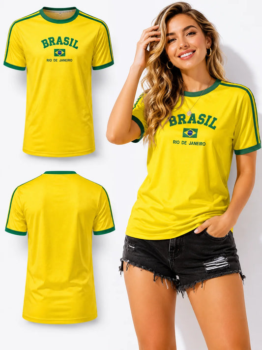 Summer Sports T-shirt For Brazil Letter Aesthetic 90's Crop Tops Casual Short Sleeve Tee Kpop Streetwear Vintage Y2K Clothes