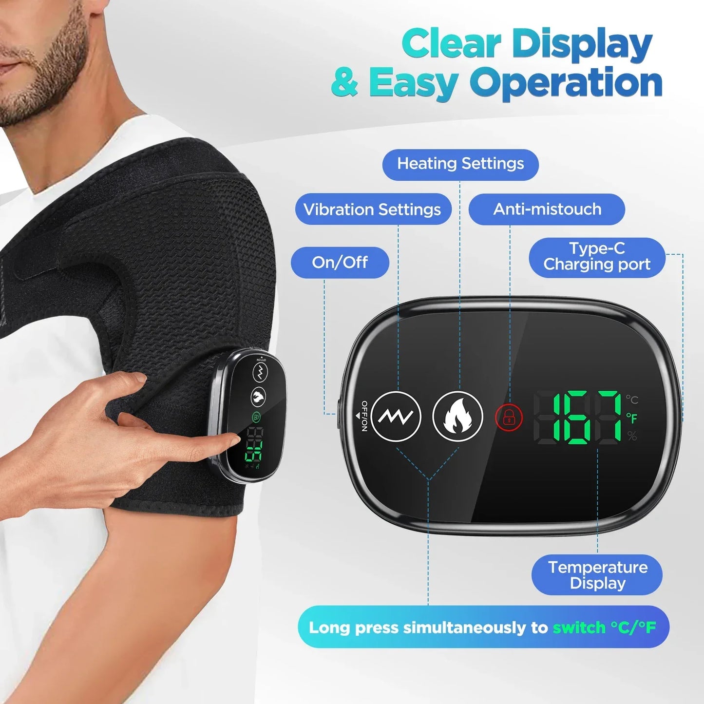 Vibration Shoulder Steamer Belt Heated Shoulder Warmer Massager Electric Smart Massage Machine Temperature Adjust