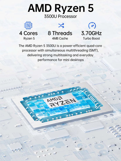 GMKtec G10 AMD Ryzen 5 3500U Mini PC Dual Channel DDR4 2400MT/s NVMe SSD Win 11 Pro WiFi BT 2.5Gbps LAN Desktop Office Computer
