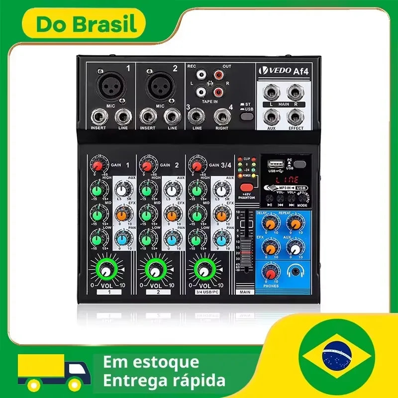 VEDO AF4 Mixer Analog Mixer Merged Digital Sound Card 4 Channels Personalized Function Settings Analog Mixing Console For Live