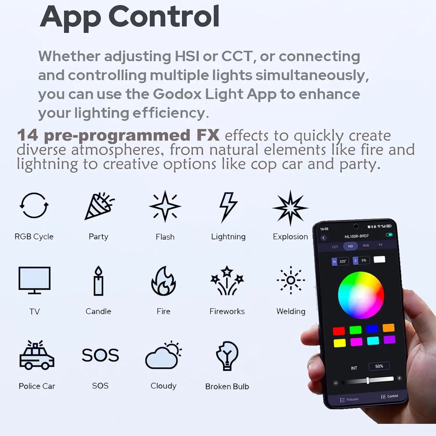 Godox ML100R 110W RGB LED Video Light 2800-6500K 11 FX Effects APP Control Godox Mount for Filmmaking/Live Streaming/Vlog