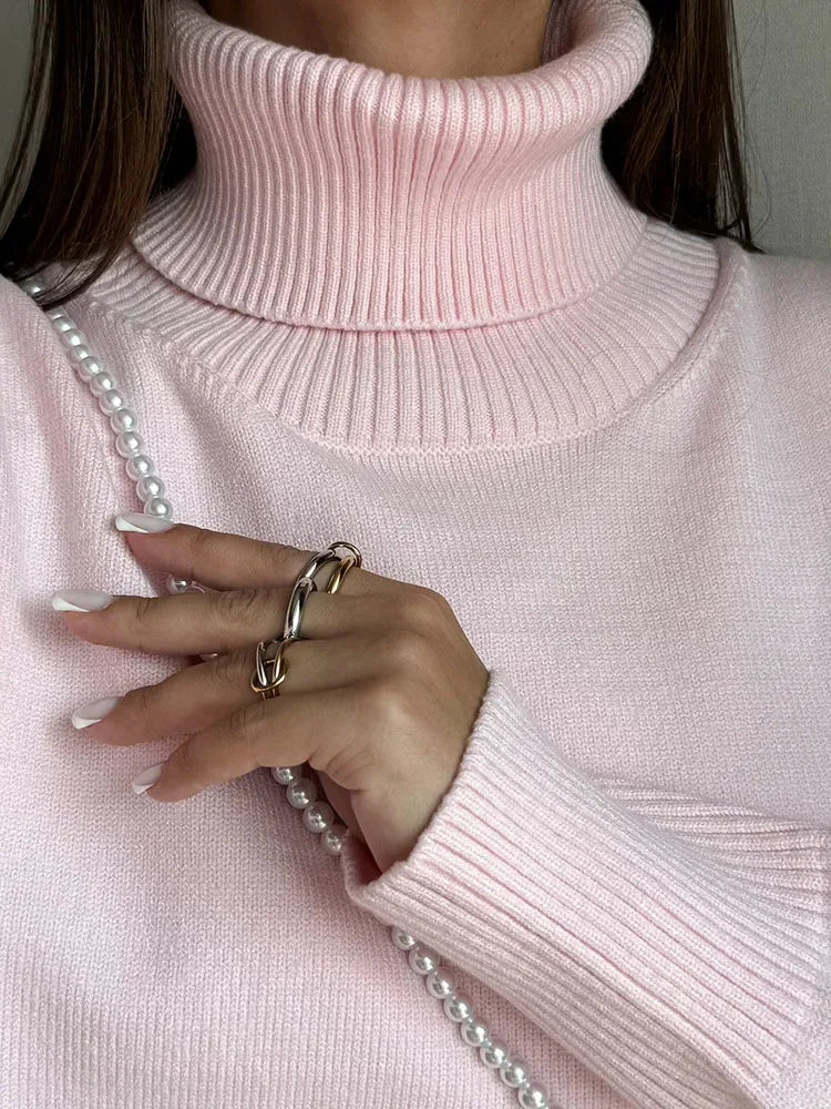 Winter Pink Turtleneck Sweaters Women Oversized Autumn Warm Women's Jumper Loose Basic White Turtleneck For Women Pullovers