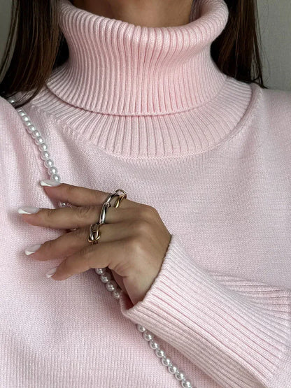 Winter Pink Turtleneck Sweaters Women Oversized Autumn Warm Women's Jumper Loose Basic White Turtleneck For Women Pullovers
