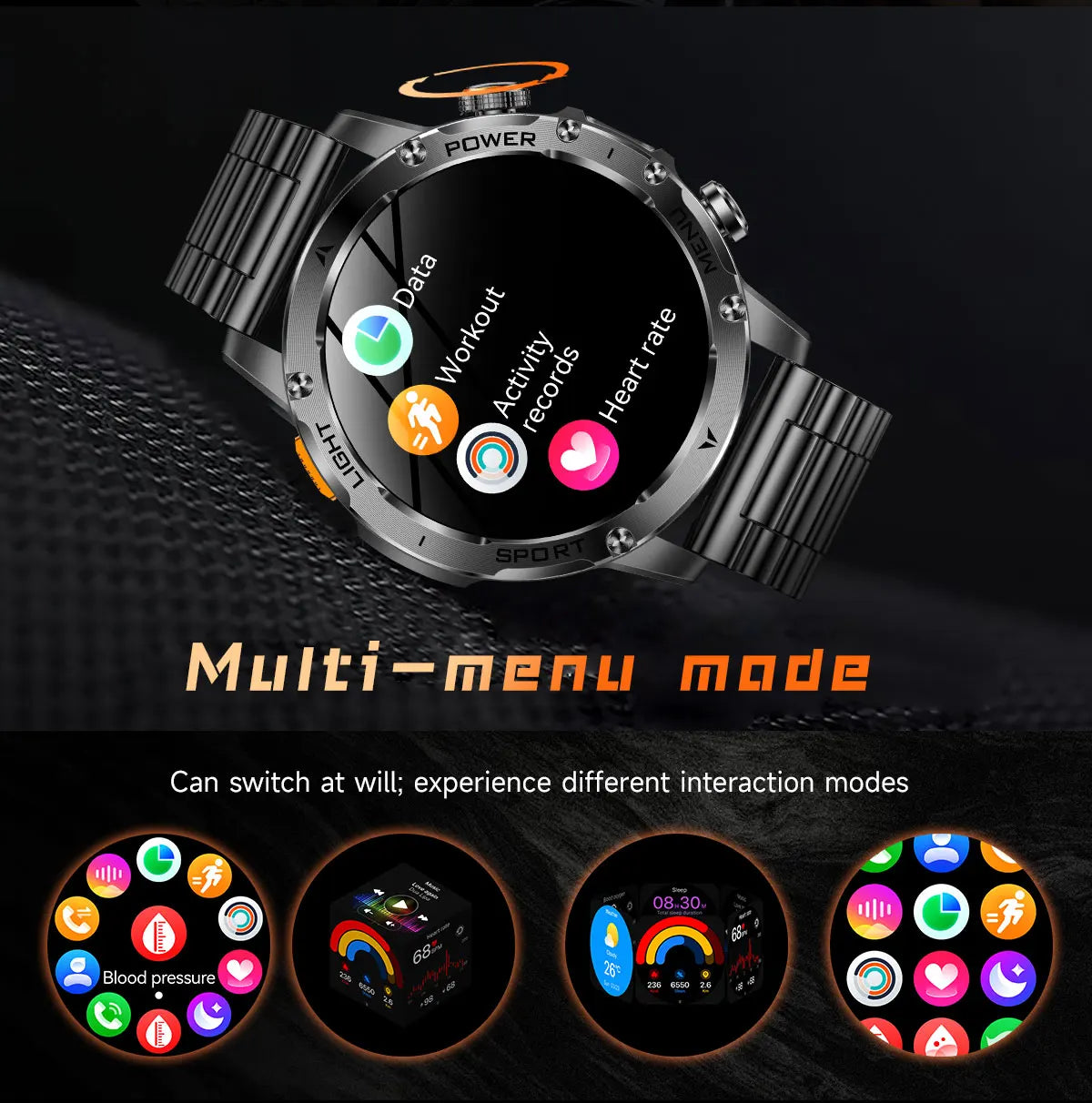 1.7" Large Screen Bluetooth Call Smart Watch Men‘s Sports Outdoor Flashlight 1000mAh Health Monitor Smartwatch for Man Male IP6