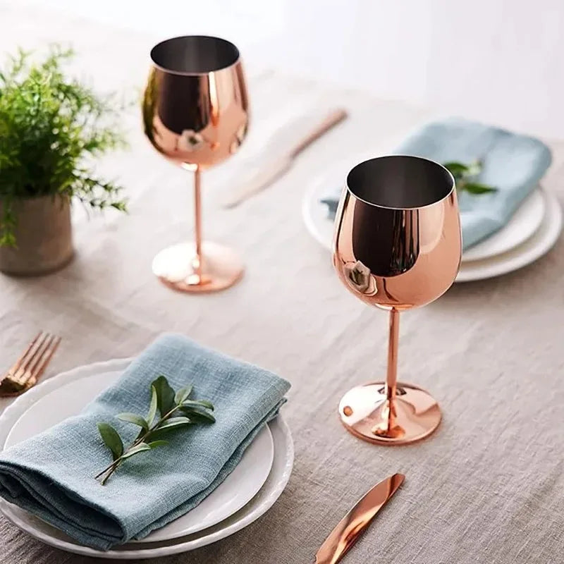 500ml Stainless Steel Wine Glass Goblet 304 Rose Gold Silver Gold Color, Durable Metal Cup for Red Wine Champagne Bar Party