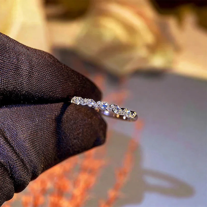 TFGLBU Trendy 1.5mm Moissanite Ring for Women Lab Diamond Matching 100% 925 Sterling Silver Certified Band Wholesale Jewelry