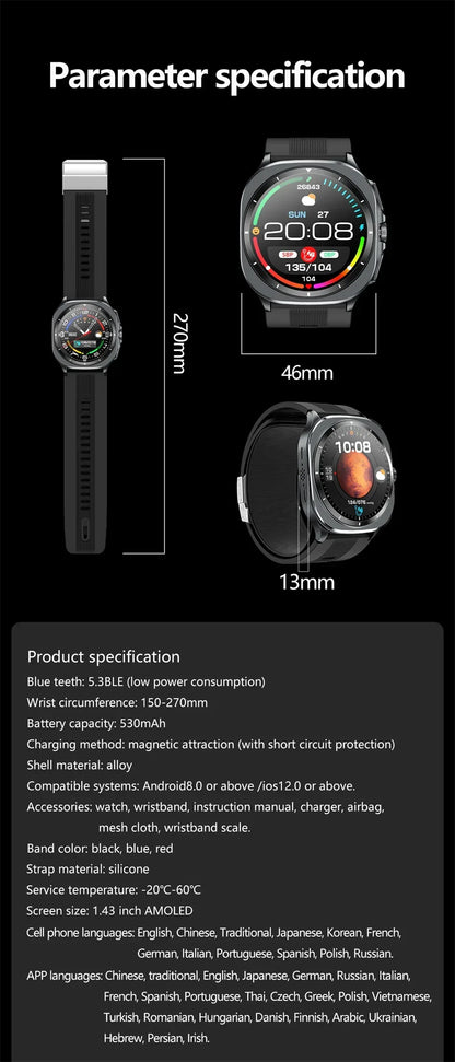 Airbag measurement Smart Watch Men ECG Air Pump Blood Pressure Blood Oxygen BT Call NFC SmartWatch For Man Android iOS upgrade