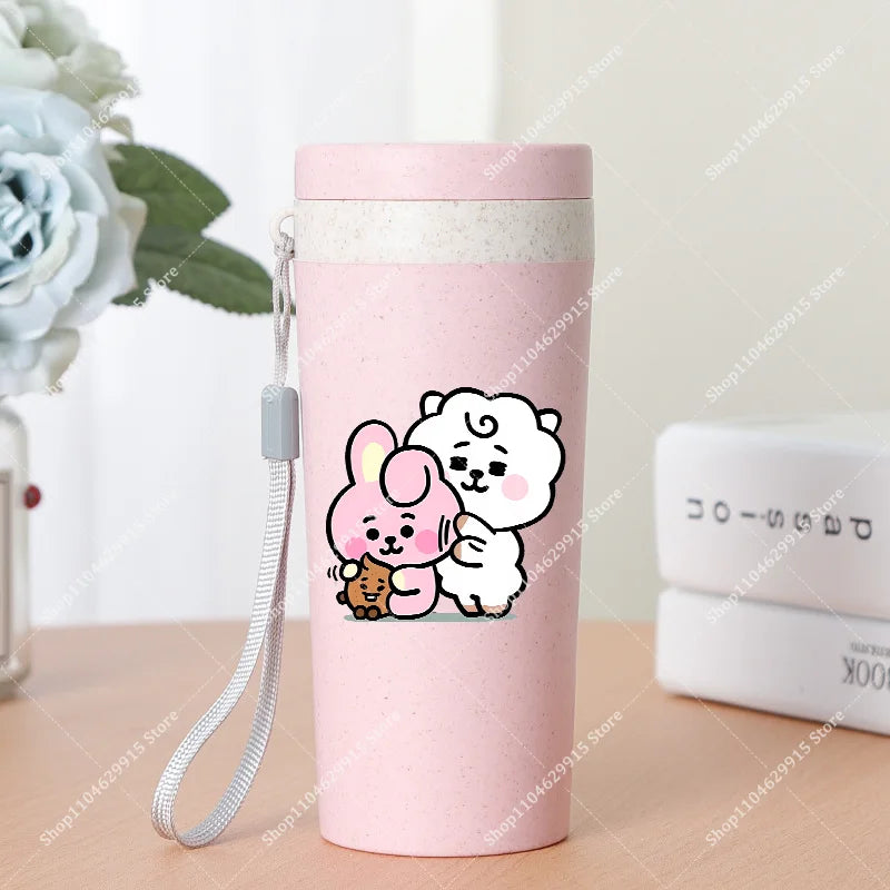 350ml BT21 Portable Water Bottle COOKY TATA RJ Cute Anime Leak-proof Plastic Drinking Cup Milk Coffee Juice Cup Drinkware Gift