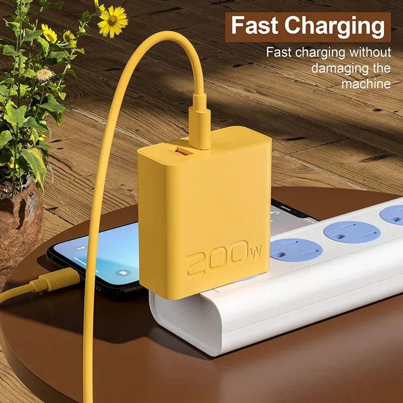 New 200W Ultra Fast Charger USB PD 2-In-1 Type C Fast GaN Phone Charger For Iphone Huawei Samsung Xiaomi Oppo  EU US Plug ﻿