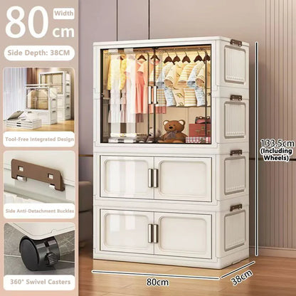 Multi-Functional Folding Storage Cabinet with Doors White/Black/Gray for Home Office Kitchen Bathroom Organizer
