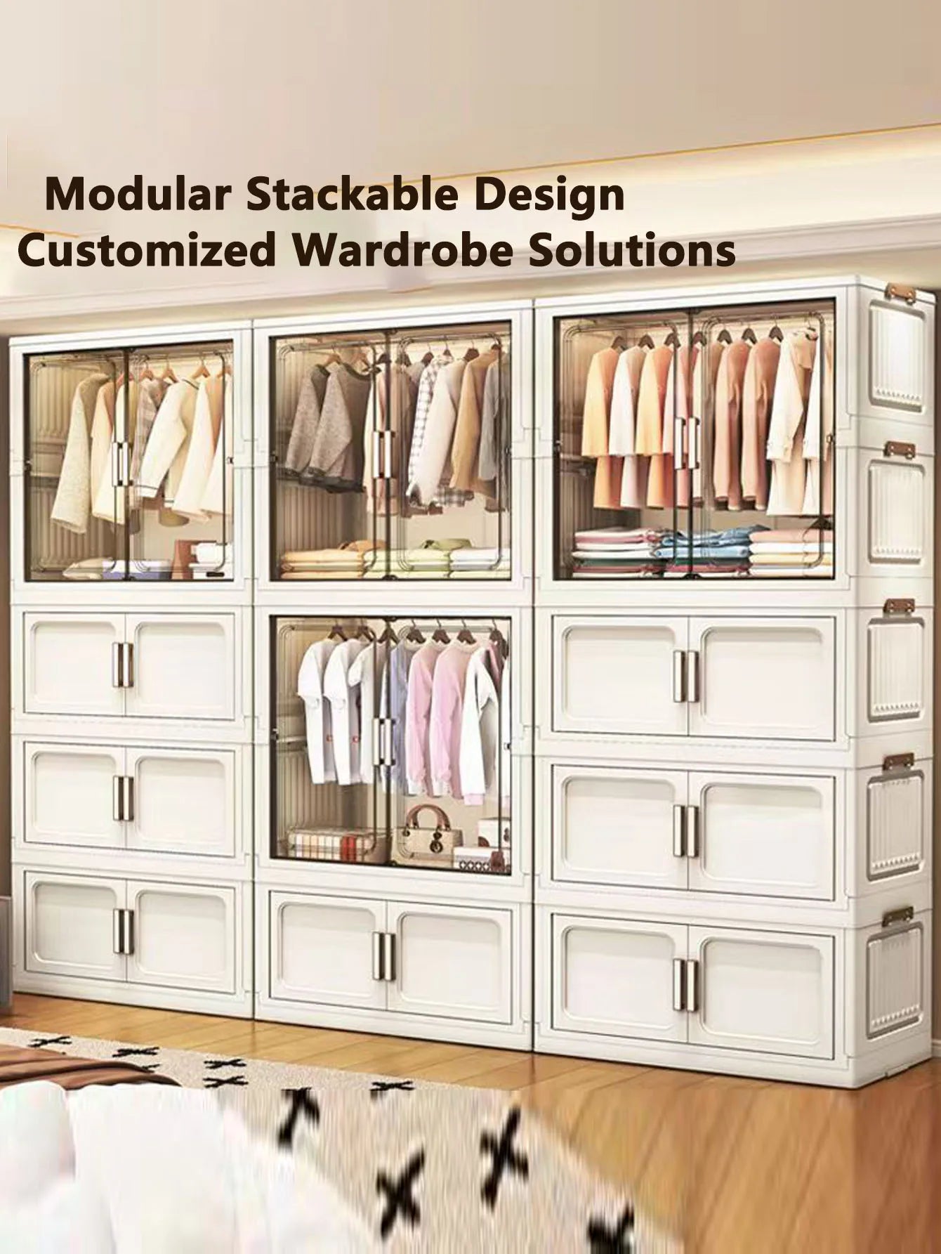 Multi-Functional Folding Storage Cabinet with Doors White/Black/Gray for Home Office Kitchen Bathroom Organizer