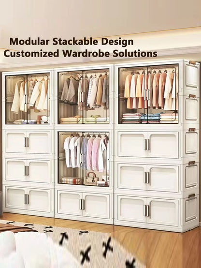 Multi-Functional Folding Storage Cabinet with Doors White/Black/Gray for Home Office Kitchen Bathroom Organizer